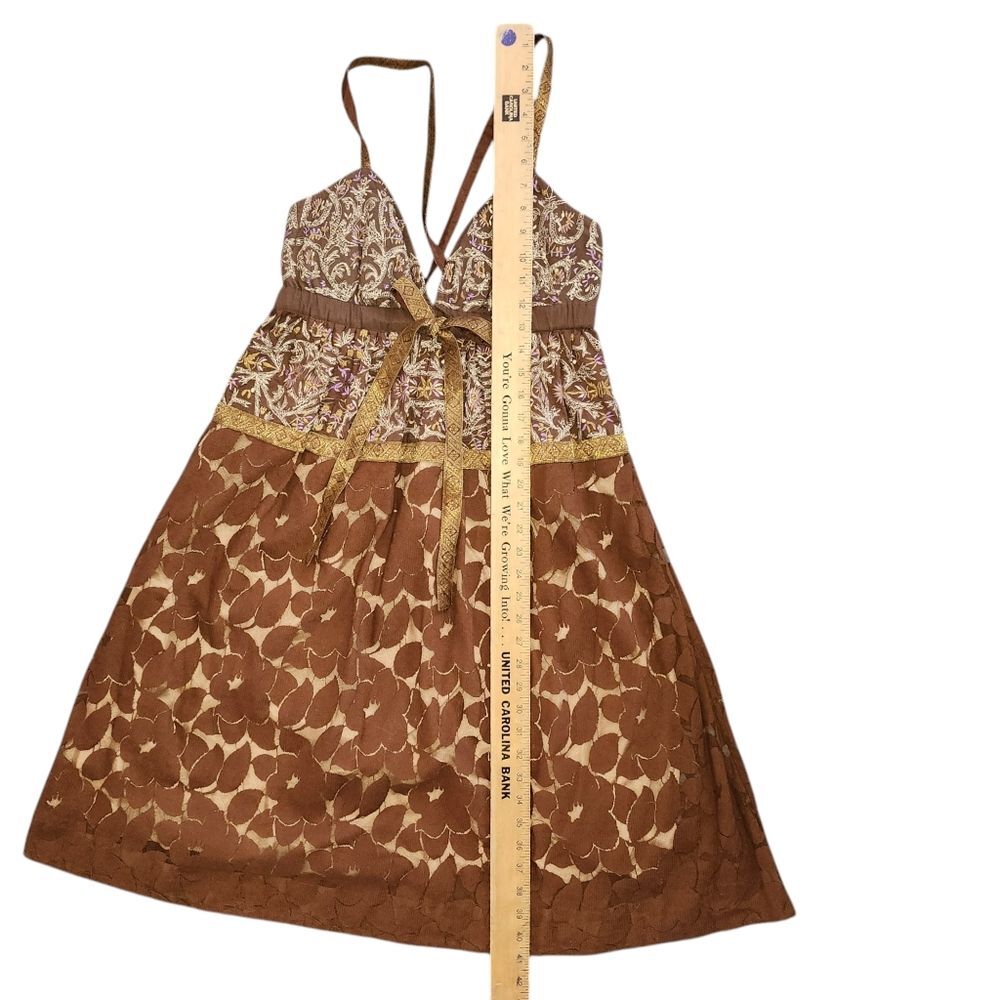 Plenty by Tracy Reese Brown Silk Lined Embroidered Babydoll Mini Dress. Sz. 4 - Picture 6 of 10